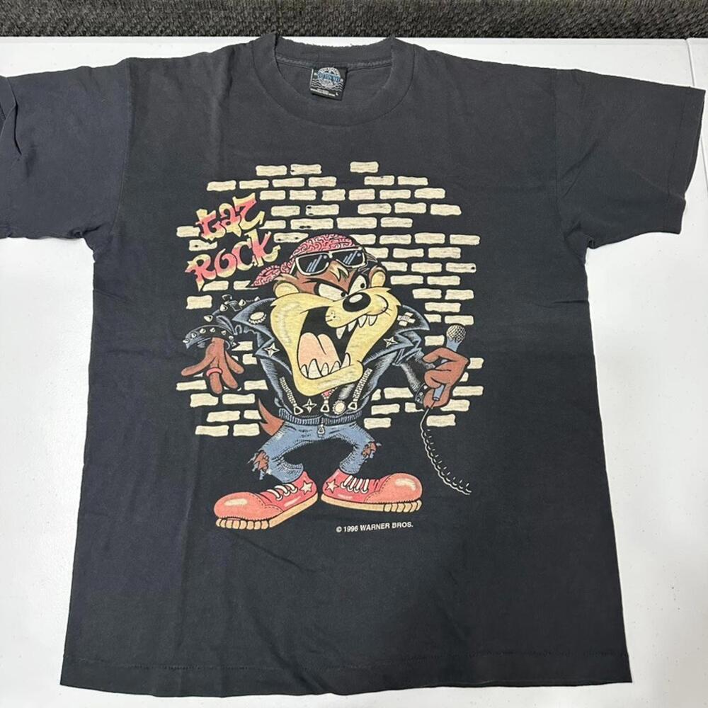 Looney Tunes Shirt Mens Large White 1990s Taz Rock Vintage Motorcycle Biker Tee